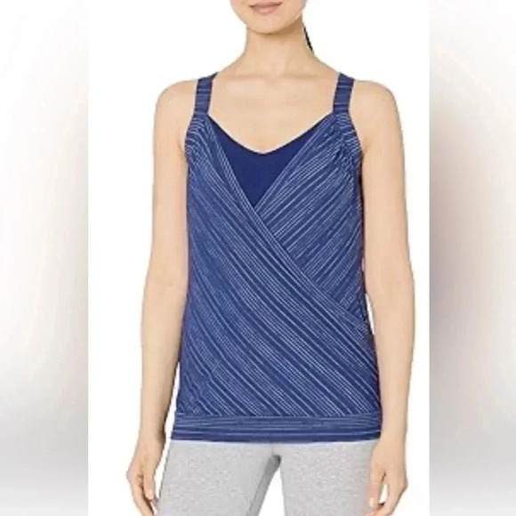 PrAna Kaewe Support Faux Wrap Tank Top Blue Size M Racerback Built-in-Bra - Picture 1 of 7